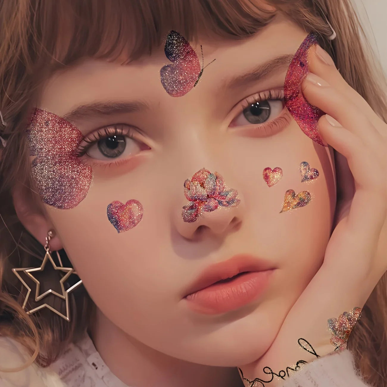 Colorful Glitter Wax Paper Brush Tattoo Kit – DIY Temporary Body Art with Vibrant Designs & Supplies