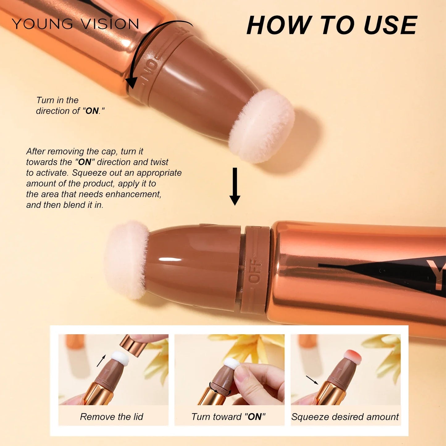 YOUNG VISION Air Cushion Powder Blusher – High Gloss Stick, 6 Color Options for Liquid Rouge Makeup