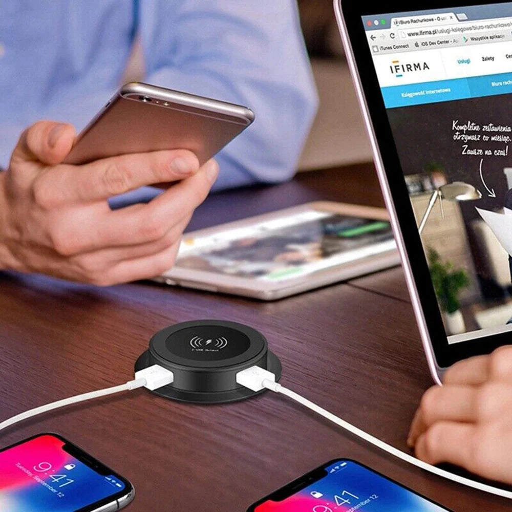 30W Wireless Desktop Charger – Fast Wireless Charging for iPhone, Samsung, Huawei, Xiaomi | Dual USB Phone Charging Station
