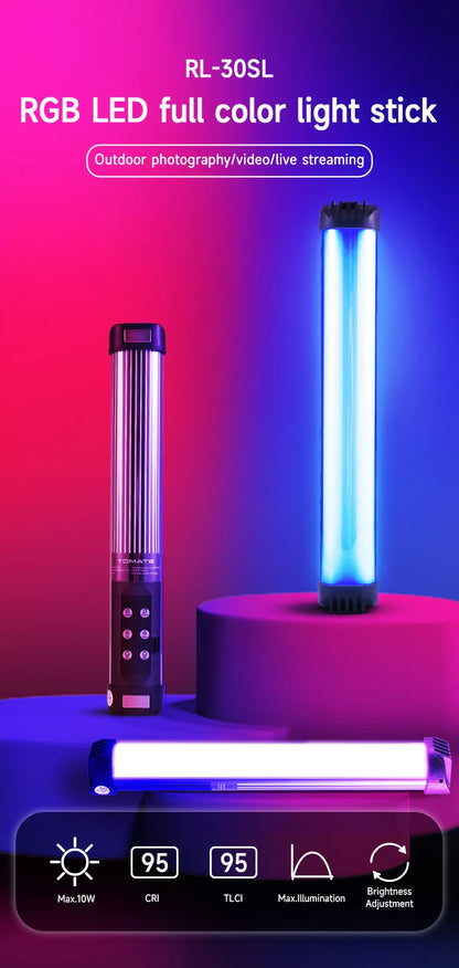MIAOTU 30cm Handheld RGB LED Stick Light – Colorful Photography Wand with CRI 95+, 2500K-9000K Studio Lamp