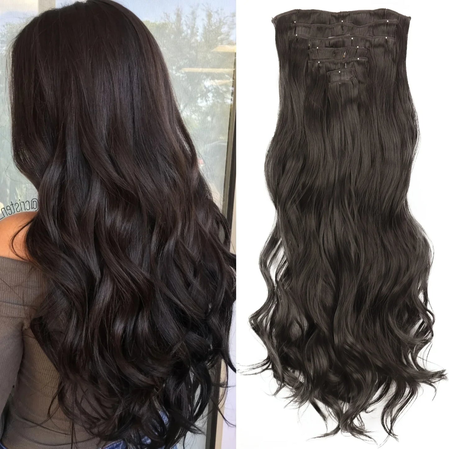 Women’s 7Pcs Hair Extensions with 16 Clips – Natural Black Straight Ombre Hairpiece