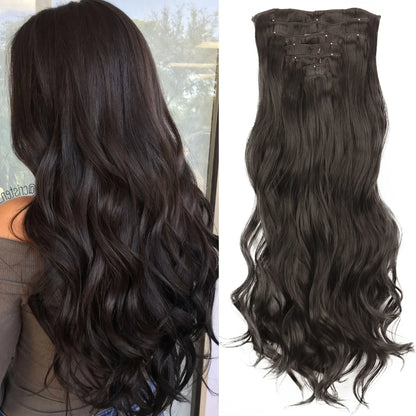 Women’s 7Pcs Hair Extensions with 16 Clips – Natural Black Straight Ombre Hairpiece
