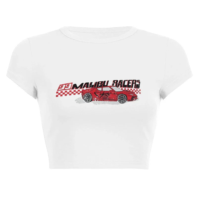 Harajuku Y2K Women’s White Crop Top – Casual Short Loose Summer Tee