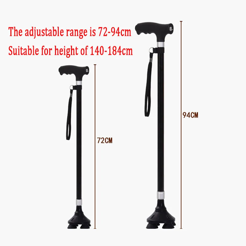 Non-Slip Retractable Walking Cane for Elderly – Aluminum Alloy Multifunctional Stick with LED Light for Seniors