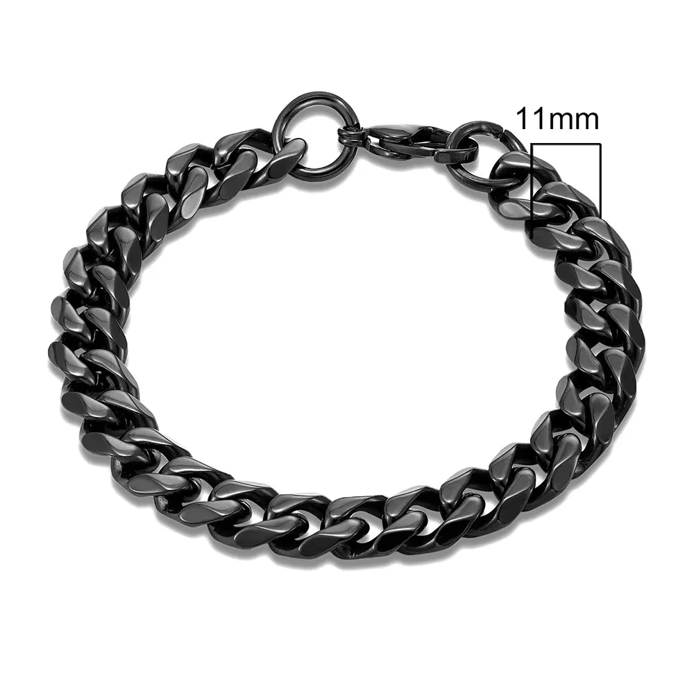 MKENDN Punk Rock Stainless Steel Cuban Curb Link Chain Bracelet – 3–11mm Silver Biker Jewelry for Men & Women