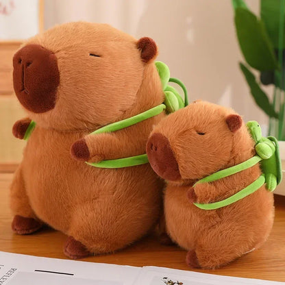 Cute Turtle & Capybara Plush Backpack Pendant – Strawberry Hat Soft Stuffed Toy for Kids Birthday Gift
