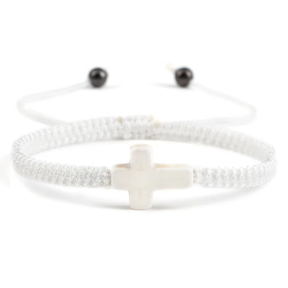 Hand Woven Jesus Cross Bracelet - Red & Black Braided Thread Lucky Couple Jewelry Gift for Men & Women
