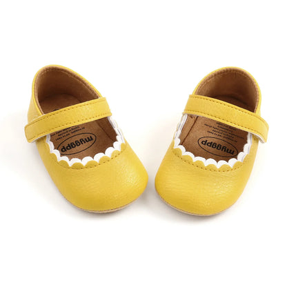 Meckior Baby Boys & Girls Shoes - Infant Leather with Rubber Sole, Anti-Slip Toddler First Walkers, Newborn Princess Crib Shoes