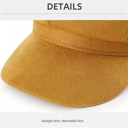 Casual Suede Fabric Hat — Solid Color Adjustable Baker Newsboy Beret Cap