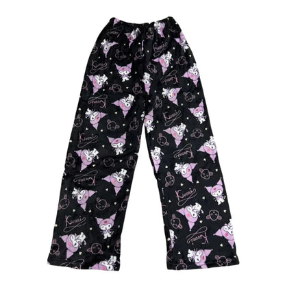 Kawaii Hello Kitty Flannel Pajama Pants – Warm Woolen Anime Trousers for Women, Cute Autumn Loungewear Gift