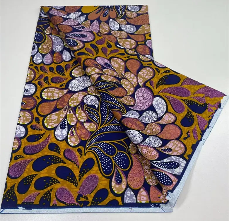 African Golden Glitter Wax Fabric - 6 Yards Ankara Batik Pagne Material for Sewing & Fashion Designs