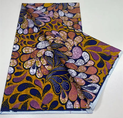 African Golden Glitter Wax Fabric - 6 Yards Ankara Batik Pagne Material for Sewing & Fashion Designs