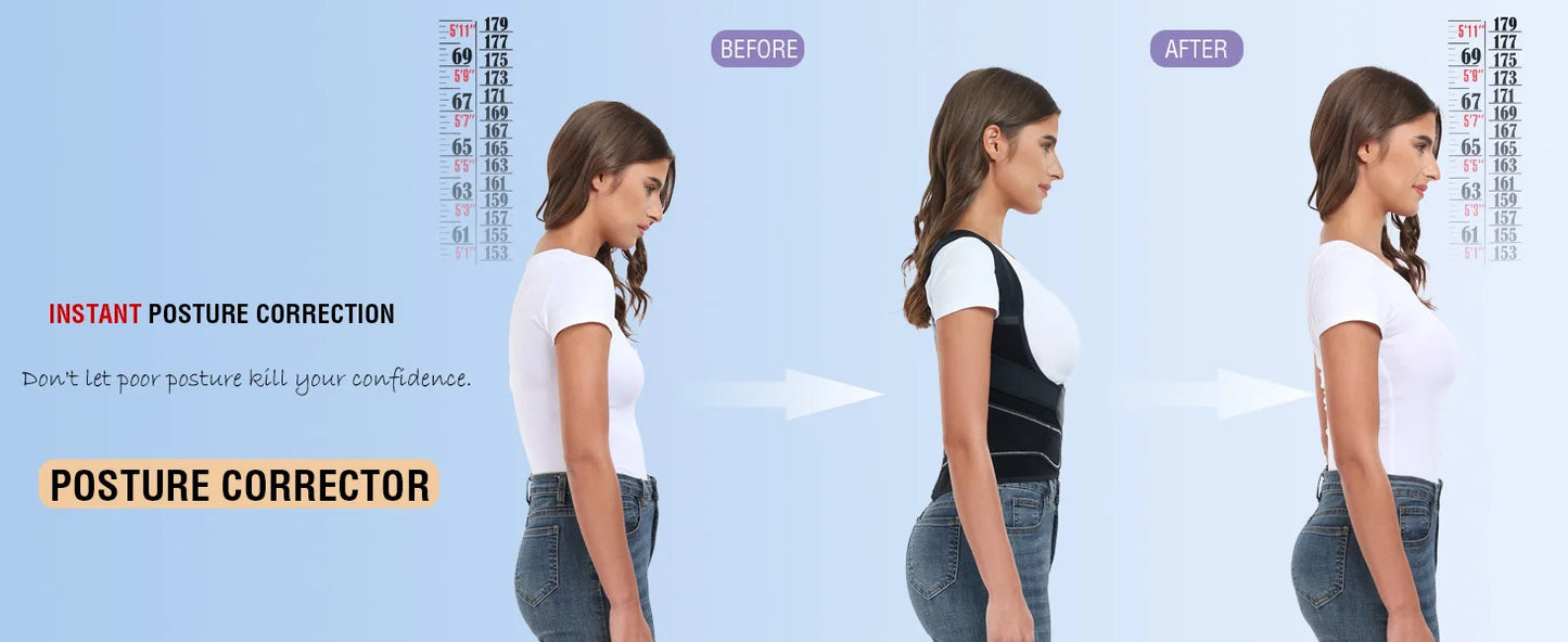 Posture Corrector for Men & Women — Adjustable Shoulder Brace & Back Straightener for Middle & Upper Spine Support