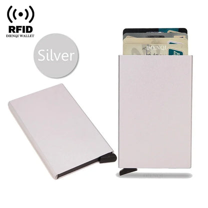 RFID Credit Card Holder Metal Slim Wallet for Men & Women, Pop-Up Minimalist Small Black Purse, Mini Wallet