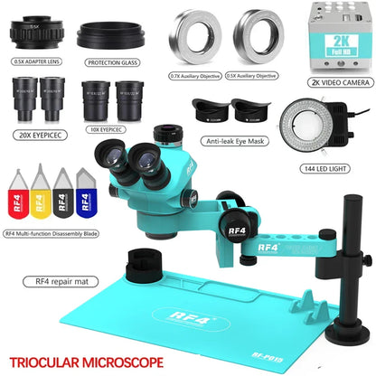 RF4 Trinocular Stereo Microscope Set – 360° Rotation Articulating Arm Stand, Phone Soldering & PCB Repair, Model RF7050TVPRO-F019