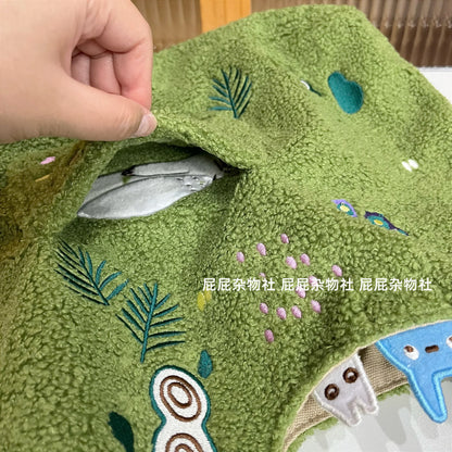 Cartoon Cat Embroidered Lamb Plush Handbag – Cute One-Shoulder Messenger Bag for Mobile Phone & Daily Use