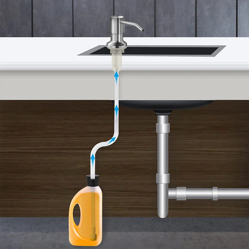 304 Stainless Steel Kitchen Sink Soap Dispenser — Extension Tube & Pump Head for 350/500ml Dish Soap Bottles