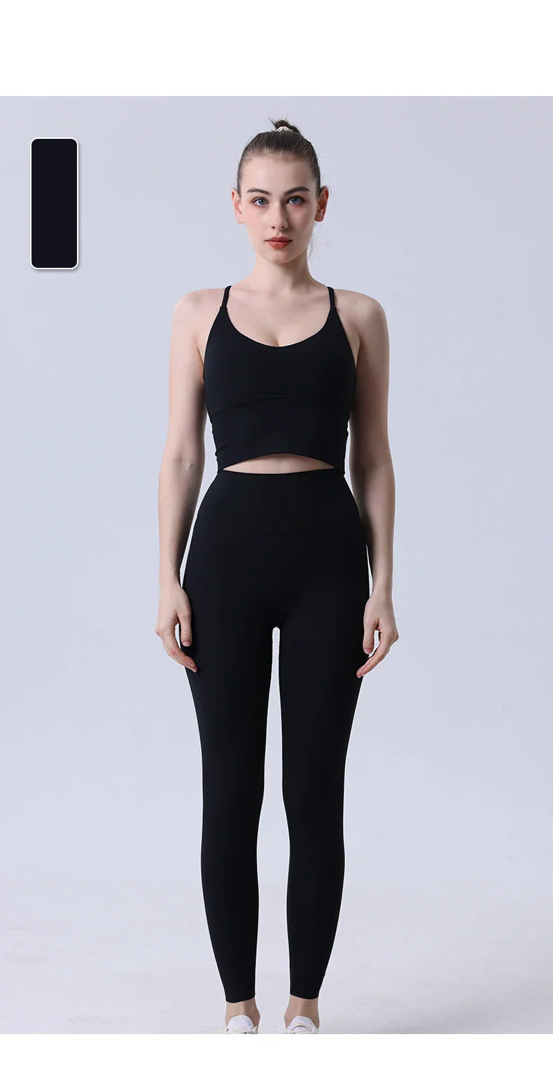2-Piece Women’s Yoga Tracksuit – Athletic Pilates Fitness Set with Push-Up Sports Bra & Leggings for Gym Workout
