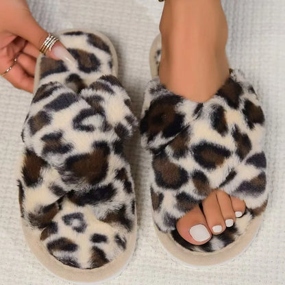 Women’s Furry Cross Slippers - Fluffy EVA Slides for Autumn and Winter
