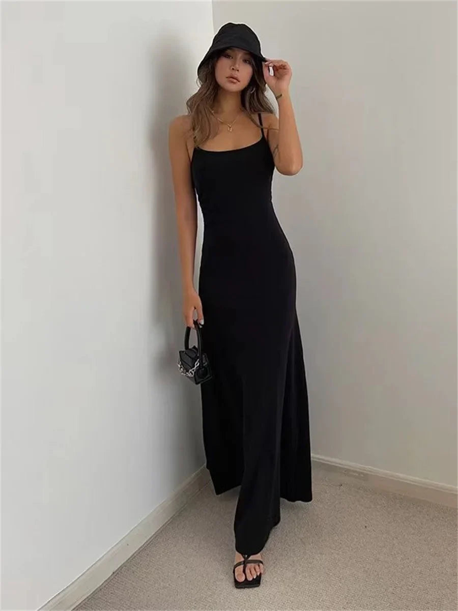Woman's Sexy Sleeveless Bodycon Dress: Spring/Summer Spaghetti Strap Split Sheath Style - Vestidos SS161
