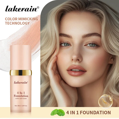 Color-Changing 4-in-1 Foundation – Moisturizing SPF 30+ Longwear Waterproof Makeup Base for Hydrating Travel Coverage