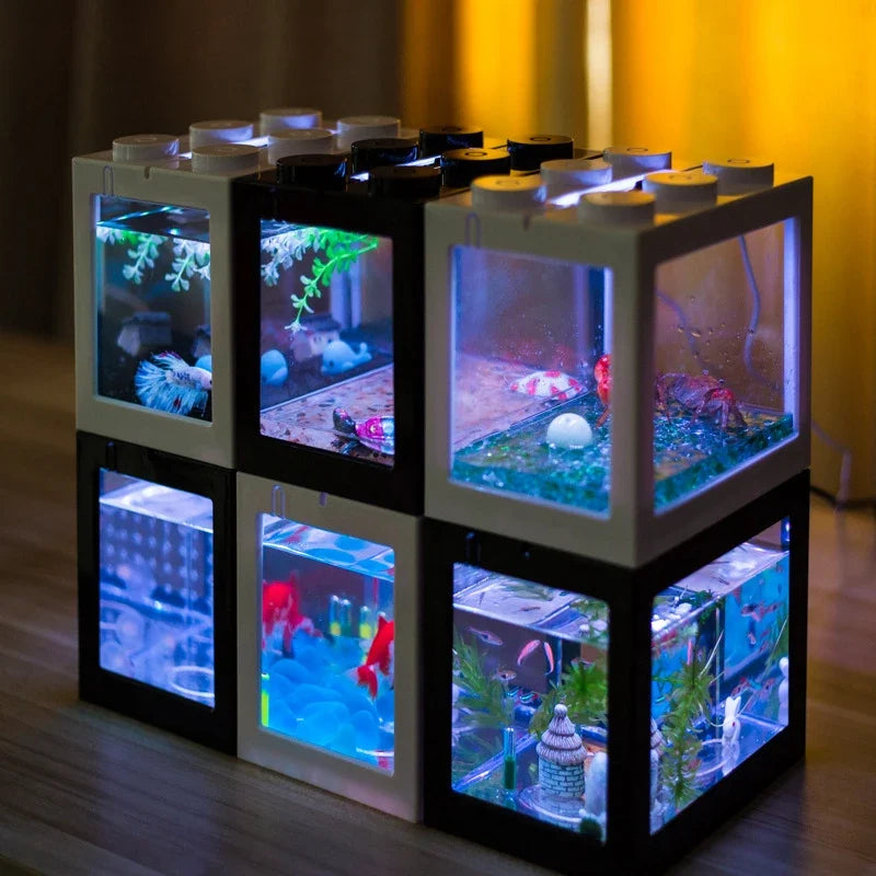 Creative Multicolor Stackable Mini Aquarium & Pet Box - Building Block Fish Tank for Reptiles, Insects & Small Pets