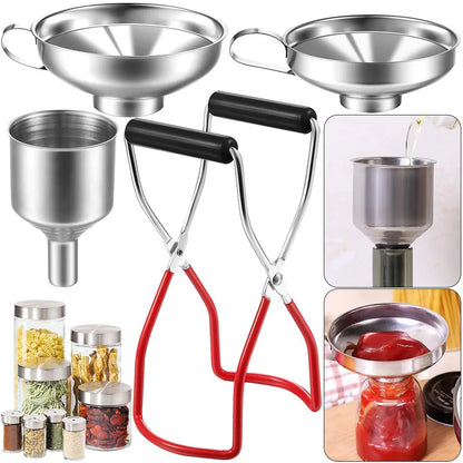 4-Piece Stainless Steel Canning Funnel Set - Grip Handle Jam Funnels for Spices, Liquids & Food Transfer