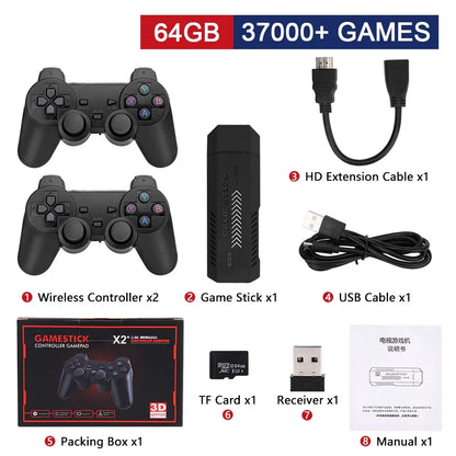 GD10 Plus 4K Game Stick Console – 256G, 58,000 Games, Dual 2.4G Wireless Controllers for N64/PSP/PS1/GBA
