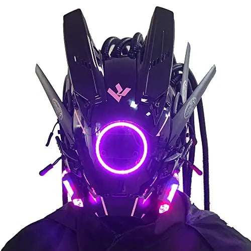 JAUPTO Cyberpunk Mask with Round LED Lights – Woven Role-Playing Mask for Halloween, Parties & Music Festivals