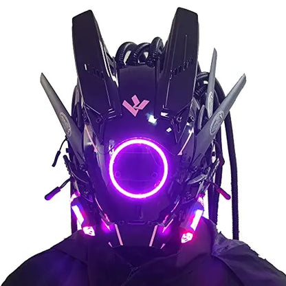 JAUPTO Cyberpunk Mask with Round LED Lights – Woven Role-Playing Mask for Halloween, Parties & Music Festivals