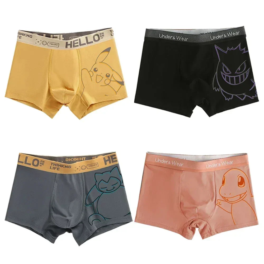 Pokémon Anime Boxer Briefs - Men’s & Boys’ Charmander, Charizard, Bulbasaur, Gengar & Pikachu Underwear