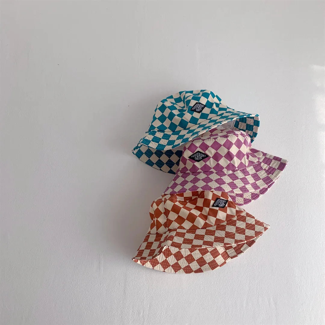 Kids Checkerboard Bucket Hat – Cute Plaid Fisherman Sun Cap for Boys & Girls | Soft Breathable Panama Style Baby Sun Protection Hat