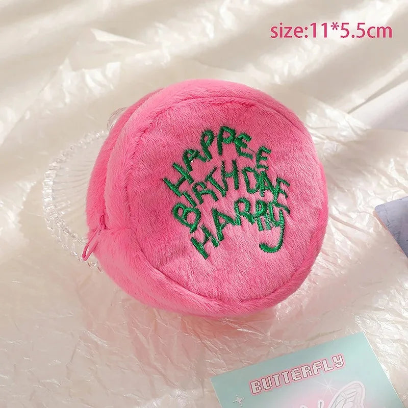 Pink Mini Coin Purse - Kawaii Plush Storage Bag for Earphones, Coins & Cords, Cute Portable Cake Pouch