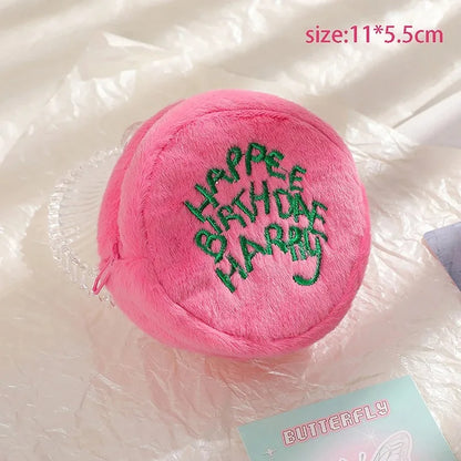Pink Mini Coin Purse - Kawaii Plush Storage Bag for Earphones, Coins & Cords, Cute Portable Cake Pouch
