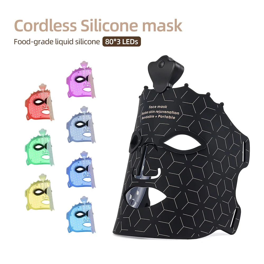 7-Color Photon Silicone LED Face Mask — 3D Facial Beauty Device with Red Light Therapy for Skin Repair & Brightening, Wireless Use
