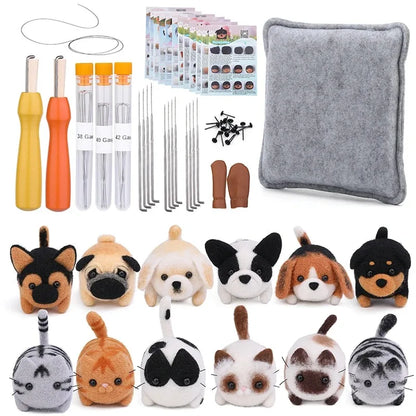 Animals DIY Needle Felting Set – Handcraft Project Kit for Beginners with Foam Mat & Tools