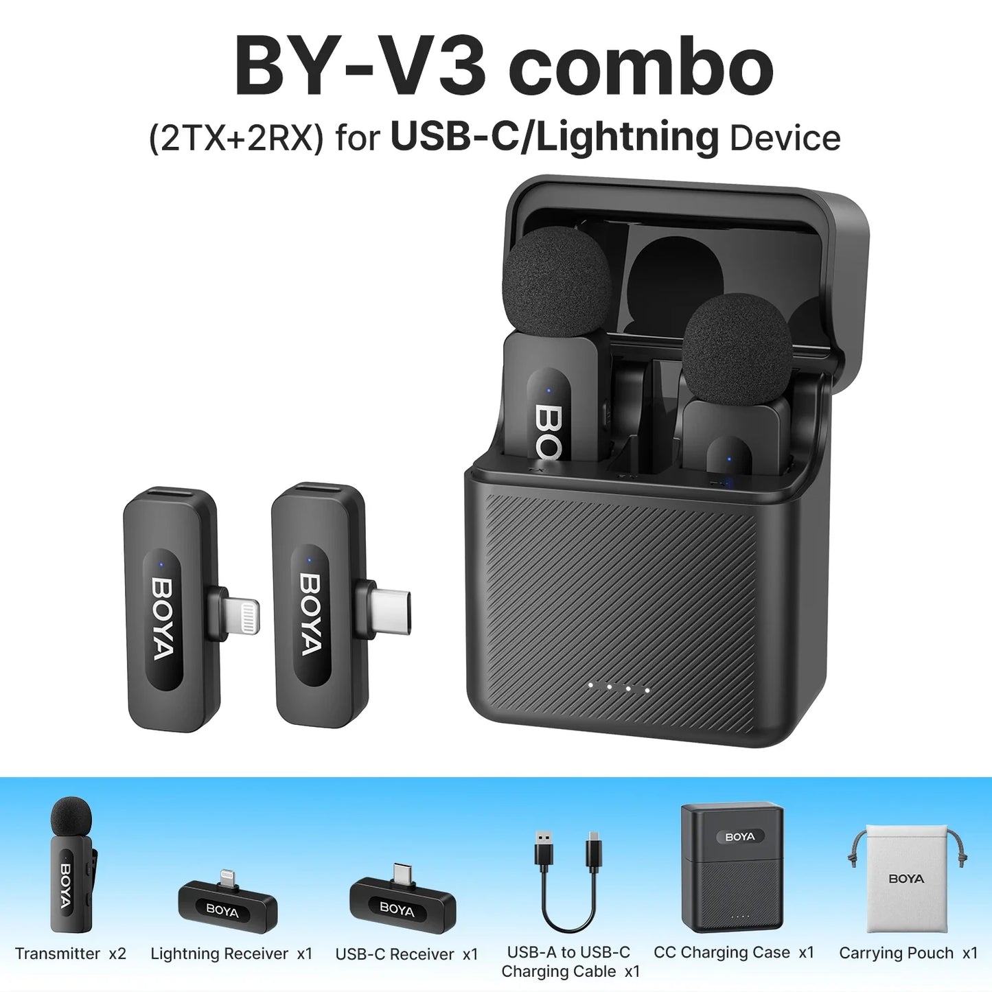 BOYA BY-V3 Wireless Lavalier Microphone – Lapel Mic for iPhone, iPad, Android, USB-C, Gaming, Video Recording & Streaming