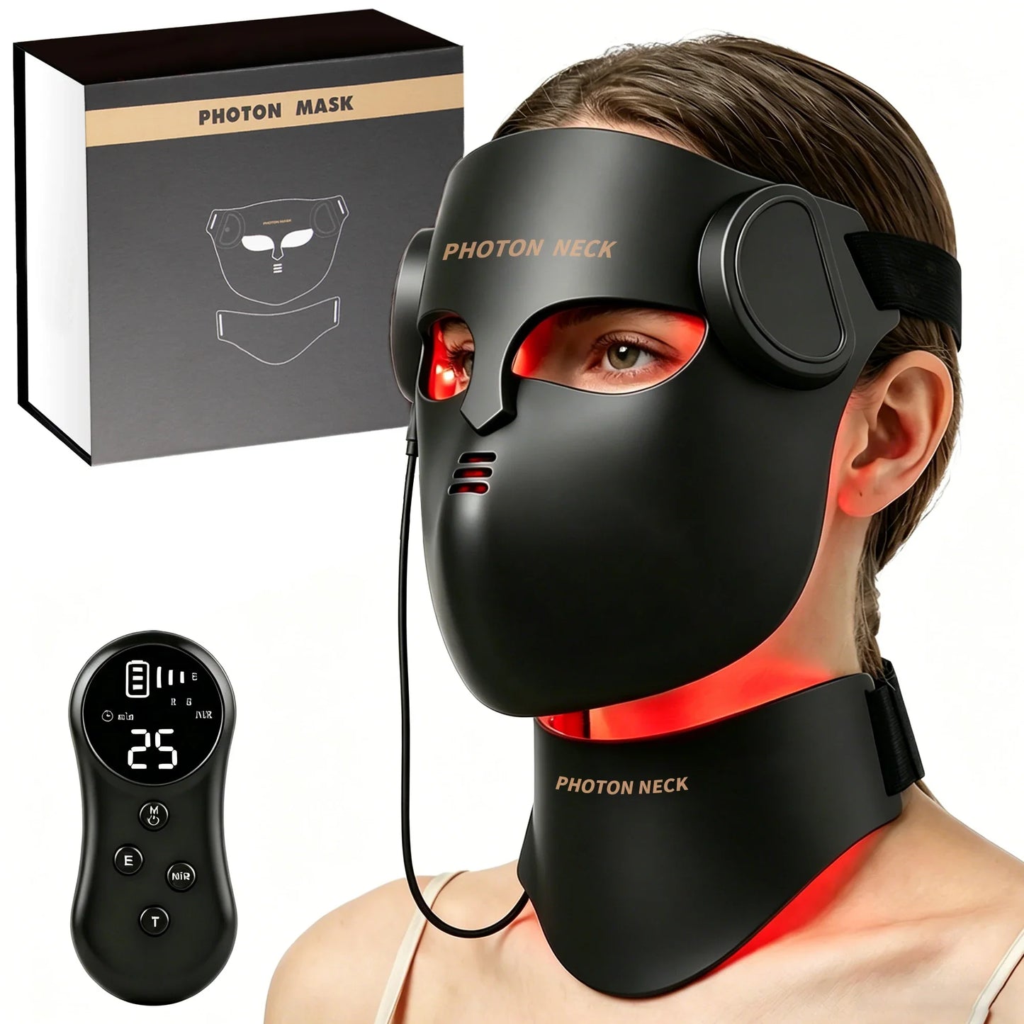 8-Color LED Red Light Therapy Face Mask - Silicone Photon Skincare Mask with Neck Coverage for Wrinkles & Acne
