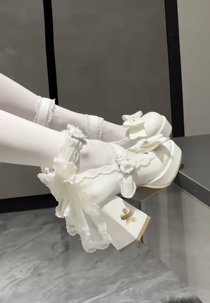 Lolita Butterfly Knot High Heels – Cute Platform Mary Jane Shoes for Girls, Students & Sakura Wedding Dress