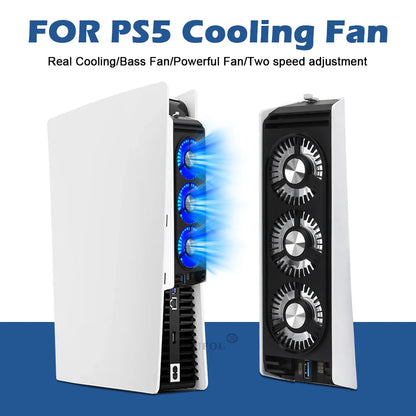 Upgraded PS5 Cooling Fan – Quiet USB 3.0 Hub with LED Light for Disc & Digital Edition Console Accessories
