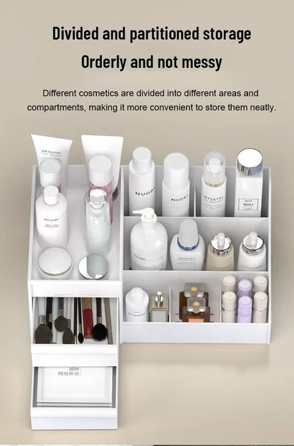 White New Drawer Makeup Storage Box – Plastic Dormitory & Desktop Organizer for Cosmetics & Skin Care – Dressing Table Storage Solution