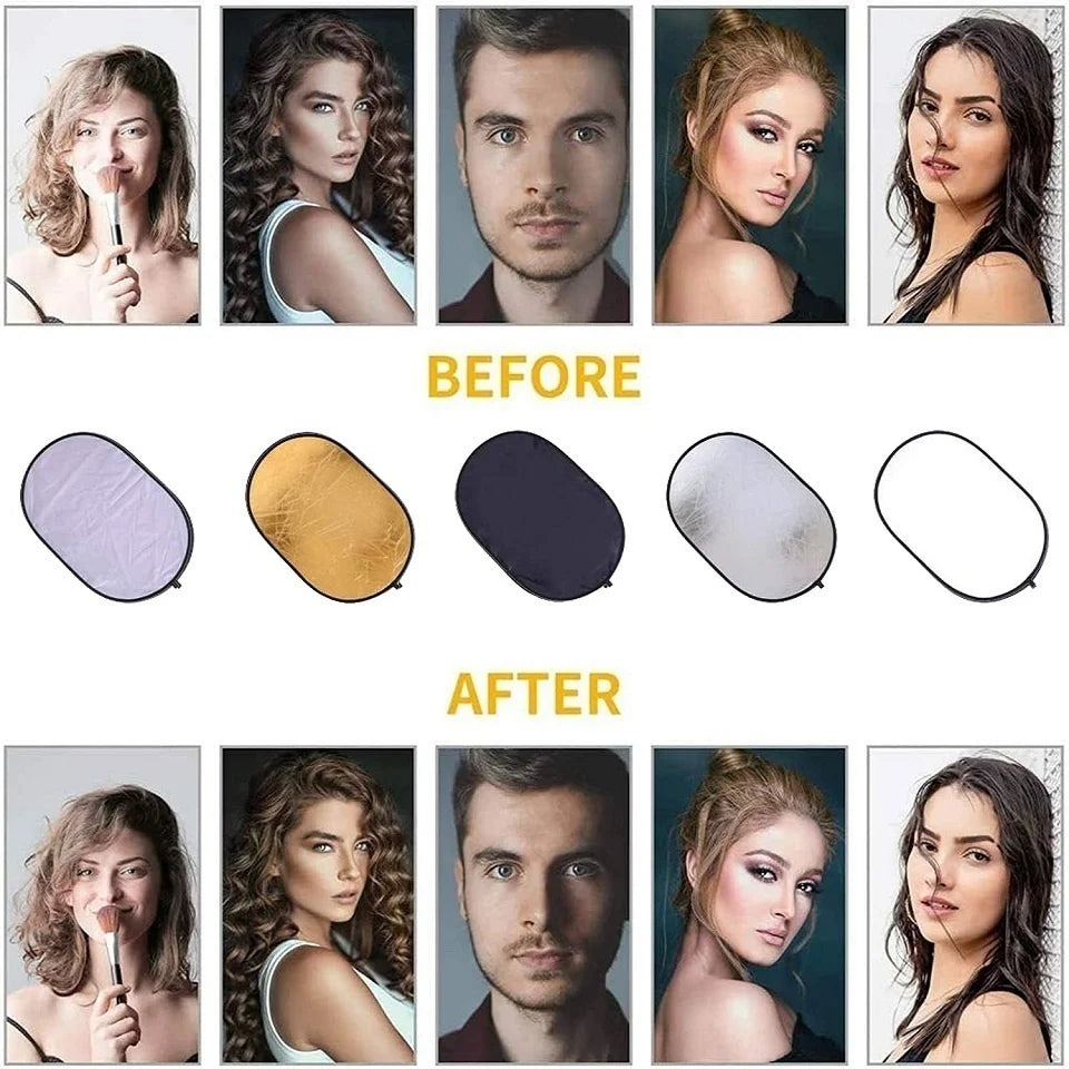 5-in-1 Collapsible Oval Photography Reflector 24"x35" 60x90cm Portable Light Diffuser Multi-Color Panel (90x120/100x150/150x200cm Options)