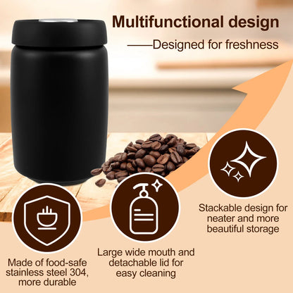 1200ml Stainless Steel Coffee Bean Storage — Vacuum Sealed, Airtight & Moisture-Proof Kitchen Container to Keep Food Fresh