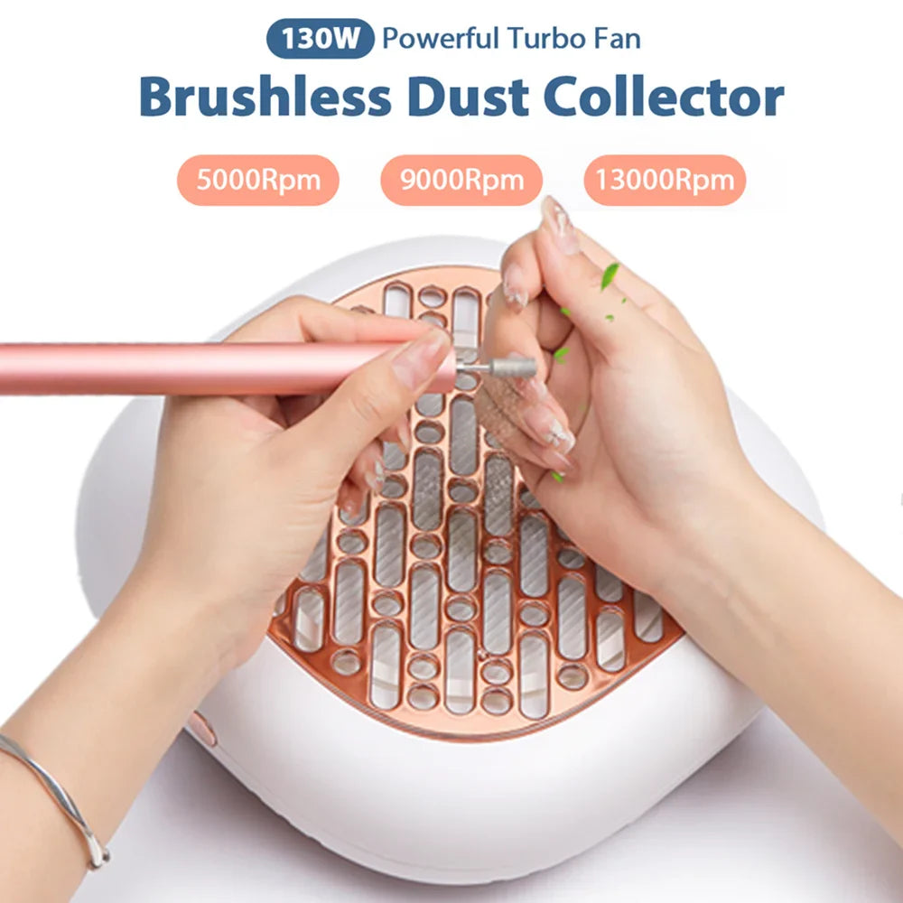 130W Brushless Nail Dust Collector – Powerful Suction Nail Dust Extractor, Manicure Vacuum Cleaner with 2 Filters