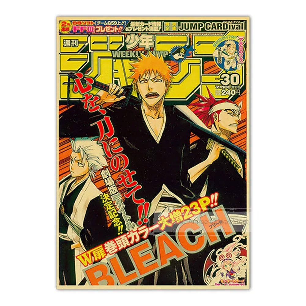 Vintage Anime Kraft Paper Poster Set – JoJo’s Bizarre Adventure, Jujutsu Kaisen & Demon Slayer Wall Art for Room Home Decor