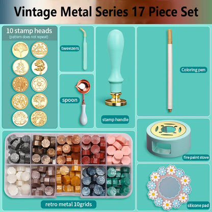 Wax Seal Stamp Kit with Storage Box & Furnace - Craft Supplies for Christmas & Wedding Invitation Decoration
