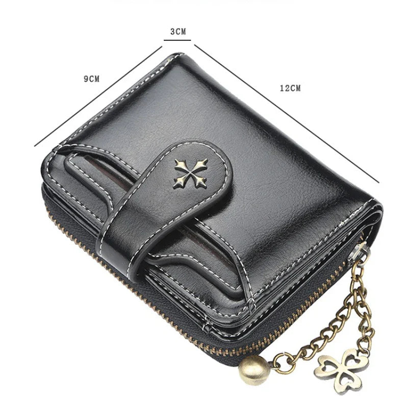 Women’s PU Leather Wallet — Short Hasp Coin & Card Holder, Small Money Bag Clutch in Blue & Red