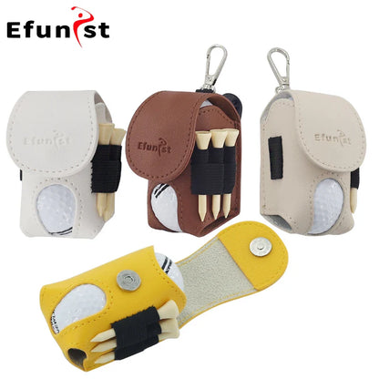 Efunist Golf Small Waist Bag with Magnetic Closure – PU Golf Ball Storage, Includes 3pcs 54mm Tees & Portable Clip Holder for Double Balls