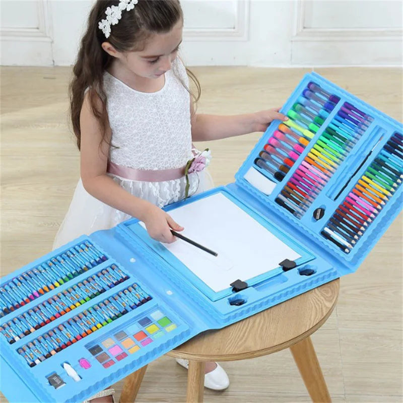Kids Art Supplies 208PCS Double-Sided Trifold Easel Painting Set – Includes Sketch Pad & Markers for Boys