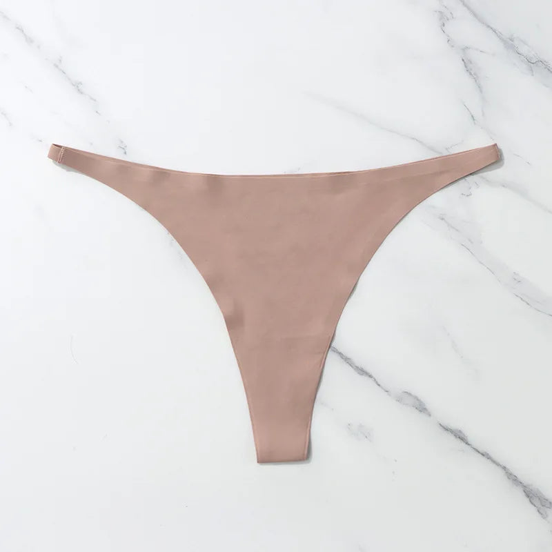 Ice Silk Seamless Thong Panties for Women – Soft Satin Bikini Underwear, Thin Band Tangas Mujer